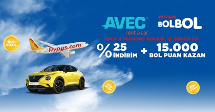Pegasus BolBol & AVEC İş Birliği ile liste fiyatları üzerinden %25 indirim ve 15.000’e varan BolPuan ile AVEC’te özgürce keşfetmenin keyfini sürün!